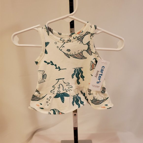 Two-Piece, cotton Romper set white w/ocean pattern Carter's - Picture 1 of 3
